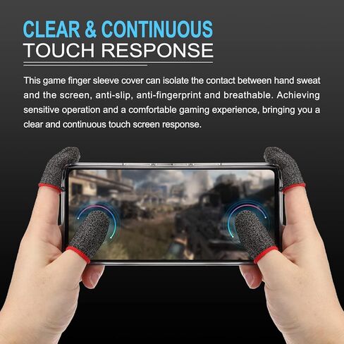MECCANIXITY Mobile Gaming Finger Sleeve Controller Finger Thumb Sleeve Finger Gloves Black, Silver Fiber Anti-Sweat Breathable, for Phone Game, Pack of 12 in Kuwait