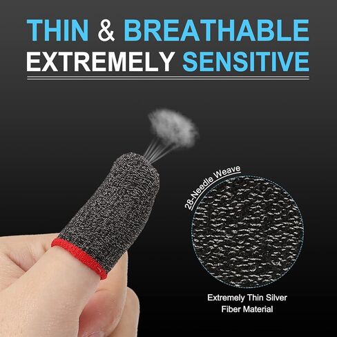 MECCANIXITY Mobile Gaming Finger Sleeve Controller Finger Thumb Sleeve Finger Gloves Black, Silver Fiber Anti-Sweat Breathable, for Phone Game, Pack of 12 in Kuwait