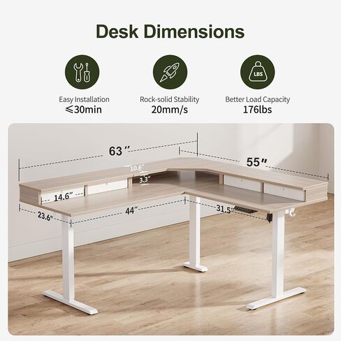 BANTI مكتب قائم كهربائي على شكل حرف L، مكتب وقوف بارتفاع قابل للتعديل 48 بوصة مع حامل شاشة، مكتب مكتب منزلي للجلوس مع سطح أبيض in Kuwait
