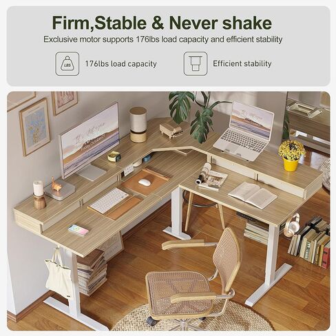 BANTI مكتب قائم كهربائي على شكل حرف L، مكتب وقوف بارتفاع قابل للتعديل 48 بوصة مع حامل شاشة، مكتب مكتب منزلي للجلوس مع سطح أبيض in Kuwait