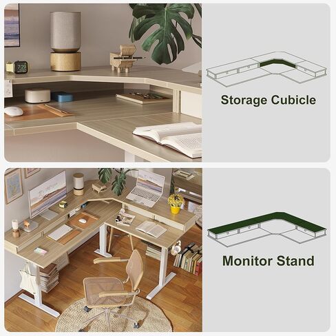 BANTI مكتب قائم كهربائي على شكل حرف L، مكتب وقوف بارتفاع قابل للتعديل 48 بوصة مع حامل شاشة، مكتب مكتب منزلي للجلوس مع سطح أبيض in Kuwait