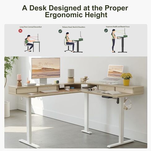 BANTI مكتب قائم كهربائي على شكل حرف L، مكتب وقوف بارتفاع قابل للتعديل 48 بوصة مع حامل شاشة، مكتب مكتب منزلي للجلوس مع سطح أبيض in Kuwait