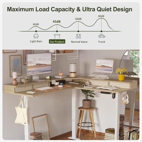 BANTI مكتب قائم كهربائي على شكل حرف L، مكتب وقوف بارتفاع قابل للتعديل 48 بوصة مع حامل شاشة، مكتب مكتب منزلي للجلوس مع سطح أبيض in Kuwait