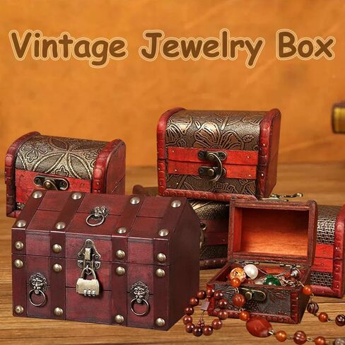 صندوق كنز القرصان الخشبي الكبير مع أقفال، صندوق مجوهرات تذكاري كبير مزخرف عتيق مع قطعتين، صندوق مجوهرات خشبي صغير لحفلة عيد الميلاد وعيد الميلاد والقراصنة in Kuwait