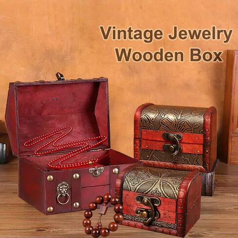 صندوق كنز القرصان الخشبي الكبير مع أقفال، صندوق مجوهرات تذكاري كبير مزخرف عتيق مع قطعتين، صندوق مجوهرات خشبي صغير لحفلة عيد الميلاد وعيد الميلاد والقراصنة in Kuwait