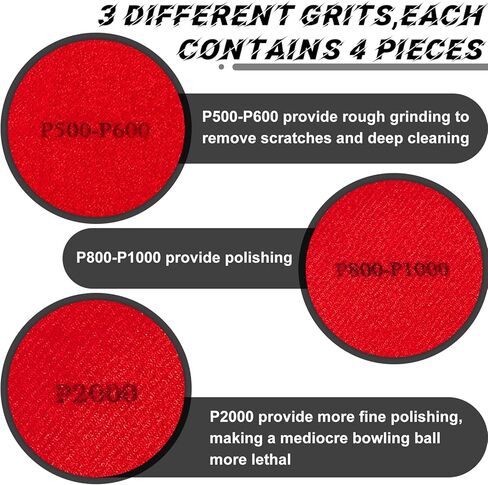 Maitys 12 Pieces Bowling Sanding Pads Bowling Ball Spinner Bowling Ball Sanding Sand Pads Resurfacing Polishing Cleaning Kit, 500,1000, 2000 Grit in Saudi Arabia