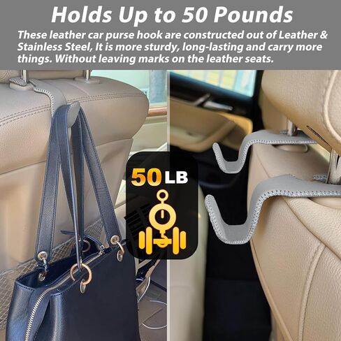Purse Hook for Car, Car Purse Holder Headrest Hook Vehicle Leather Storage Hook for Hanging Purses and Bags, 2 Pack Black in Kuwait