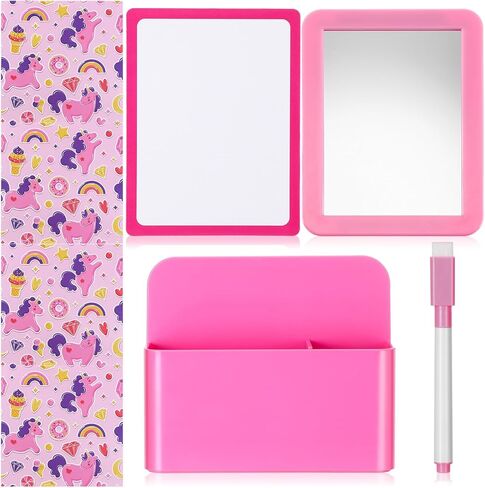 16 قطعة من منظم الخزانة المغناطيسي وملحقاته تتضمن 12 ملصقًا للخزانة المغناطيسية، 1 سبورة بيضاء مغناطيسية جافة، 1 قلم تحديد، 1 مرآة خزانة مغناطيسية، 1 صندوق تخزين بلاستيكي وردي للفصل الدراسي in Kuwait