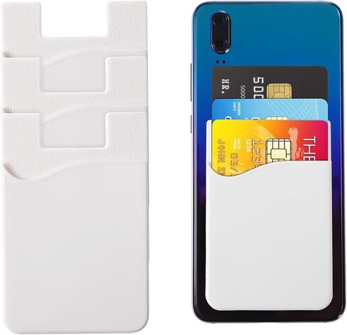 محفظة حامل بطاقات الهاتف الخلوي، 3 قطع، حافظة من السيليكون ذاتية اللصق رفيعة للغاية لبطاقة الائتمان وبطاقة الهوية وجيب لهاتف iPhone وSamsung Huawei والهواتف الذكية الأخرى (أبيض) in Kuwait