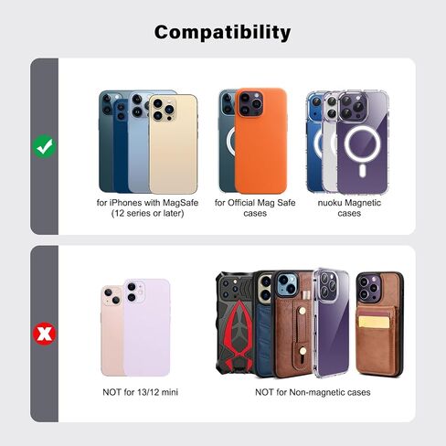 محفظة nuoku المغناطيسية للهاتف المتوافقة مع محفظة Magsafe، حامل البطاقة المغناطيسية لسلسلة iPhone 15/14/13/12، غير متوافقة مع 13/12 mini in Kuwait