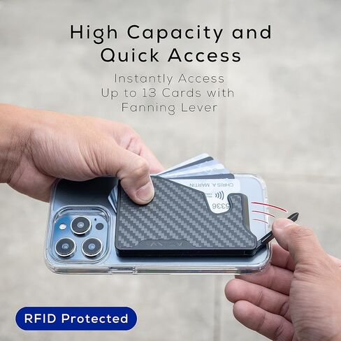 محفظة M MagSafe متوافقة مع ملحقات iPhone 12/13/14/15 Mini/Plus/Pro/Max وMagSafe، حامل بطاقات ألومنيوم RFID، ألياف الكربون، حجم عادي يحمل 7-13 بطاقة in Kuwait
