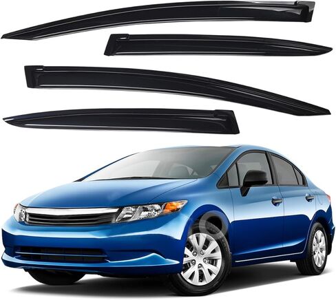Lightronic WV94462 Outside-Mount Car Window Rain Guards Deflectors & Visors, Dark Smoke, 4-Pieces Set, Fits 2012-2015 Honda Civic (Sedan) in Saudi Arabia