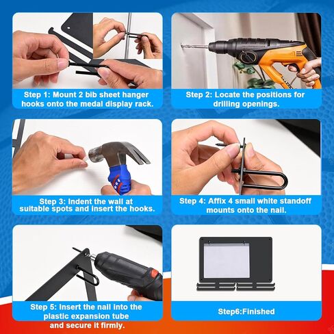 Race Medal Hanger Display - Wall Mounted Running Medal Holder with Bib Holder. Hanging Medal Display, Square Design. Writable, with 8-Color Chalk Markers in Kuwait