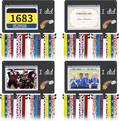 Race Medal Hanger Display - Wall Mounted Running Medal Holder with Bib Holder. Hanging Medal Display, Square Design. Writable, with 8-Color Chalk Markers in Kuwait