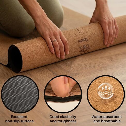 Cork Yoga Mat Sports Mat Natural Cork Environmental Protection TPE Anti Slip and Sweat-absorbing, Suitable for Yoga Pilates Meditation Indoor Fitness(72-Inch x 24-Inch x 5mm Thick) in Saudi Arabia
