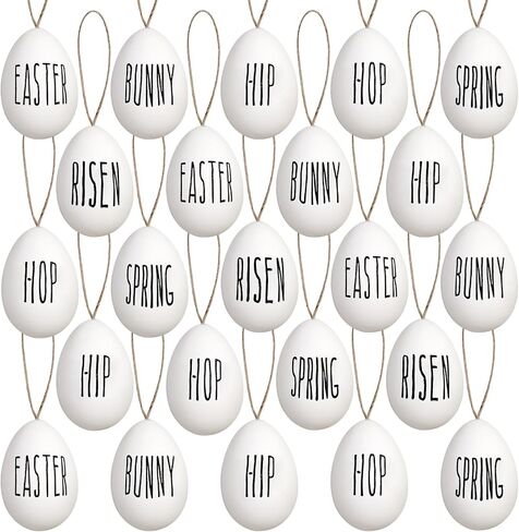 زينة شجرة عيد الفصح: 24 قطعة من زخارف بيض عيد الفصح البلاستيكية البيضاء للشجرة، بيضة زخرفية ريفية مع ربيع أرنب الهيب هوب، ديكورات عيد الفصح في المزرعة لمستلزمات حفلات الأطفال المنزلية in Kuwait