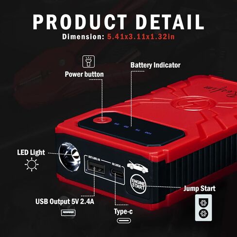 حزمة بطارية Jump Starter بقوة 2000 أمبير و12 فولت - حزمة معززة لبطارية السيارة لما يصل إلى 8.5 لتر من الغاز ومحركات ديزل سعة 6.5 لتر، وشاشة LCD لشاحن بنك الطاقة المحمول USB-C PD 65 وات in Saudi Arabia