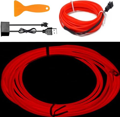 شريط إضاءة LED داخلي للسيارة من EL، شريط إضاءة نيون USB مع حافة خياطة 6 مم متوهجة وإضاءة سلكية مضيئة مجموعات الإضاءة المحيطة للسيارة والحديقة والديكورات (16 قدمًا/أحمر) in Kuwait