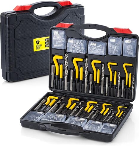 أدوات سيجومو 261 قطعة متري & SAE HSS طقم إصلاح خيط الحفر هيليكويل (M5، M6، M8، M10، M12)، (1/4، 5/16، 3/8، 7/16، 1/2 بوصة) - THREAD261 in Kuwait