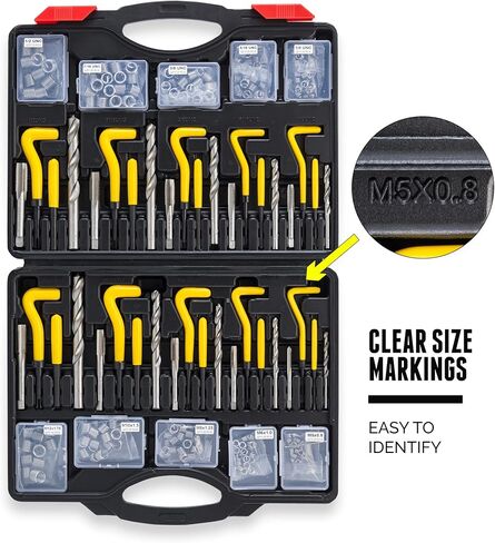 أدوات سيجومو 261 قطعة متري & SAE HSS طقم إصلاح خيط الحفر هيليكويل (M5، M6، M8، M10، M12)، (1/4، 5/16، 3/8، 7/16، 1/2 بوصة) - THREAD261 in Kuwait
