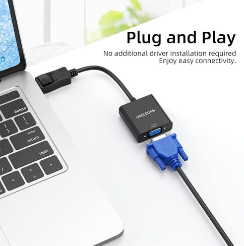 DisplayPort to VGA Adapter, Display Port DP Male to VGA Female Adapters Cord Compatible with Computer, PC, Laptop, Monitor, Projector and More in Kuwait