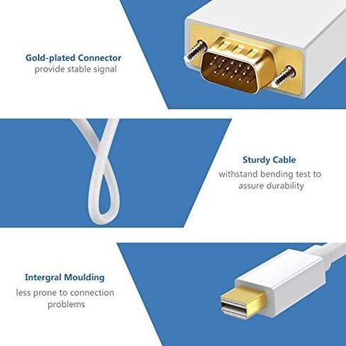 كابل FOINNEX Mini DisplayPort إلى VGA بطول 10 أقدام، وسلك Mini DP إلى VGA (Thunderbolt 2) متوافق مع MacBook Pro/Air وSurface Pro/Dock وجهاز العرض والشاشة in Saudi Arabia