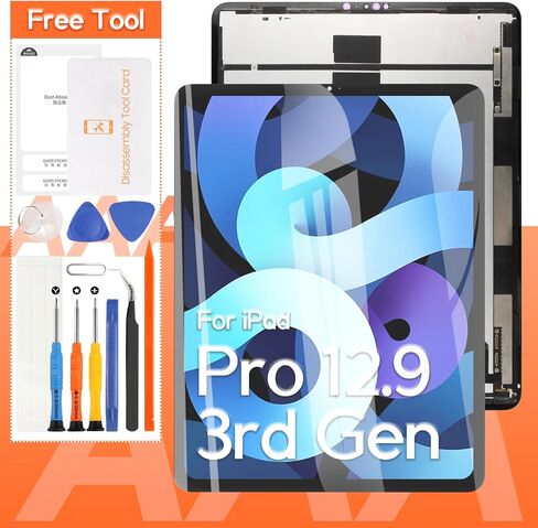 لشاشة iPad Pro 12.9 الجيل الثالث LCD، لجهاز iPad Pro 12.9 الجيل الرابع شاشة LCD A2014 A1895 A1876 A1983 A2069 A2232 A2233 A2229 مجموعة كاملة من محول الأرقام لشاشة LCD (أسود) in Kuwait