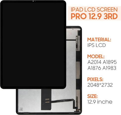 لشاشة iPad Pro 12.9 الجيل الثالث LCD، لجهاز iPad Pro 12.9 الجيل الرابع شاشة LCD A2014 A1895 A1876 A1983 A2069 A2232 A2233 A2229 مجموعة كاملة من محول الأرقام لشاشة LCD (أسود) in Kuwait