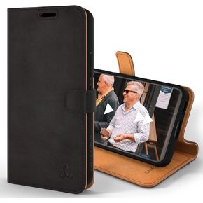 Snakehive Samsung Galaxy S22 Plus Leather Case | Genuine Leather Wallet Phone Case with Card Holder | Flip Folio Case/Cover with Stand | Compatible with Samsung Galaxy S22 Plus | (Black)