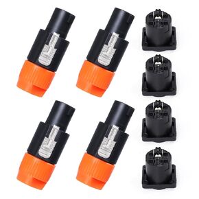 4 Sets Speakon Connector with Socket, 4 Pole SpeakON Connectors and Panel Mount Plug, NL4FC, NL4FX, NL4MPR Twist Lock Plugs Adapter - Orange Kit