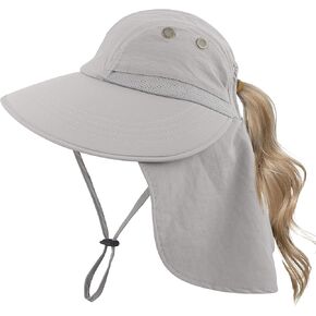 Muryobao Women's Sun Hat Outdoor UV Protection Foldable Mesh Hat Wide Brim Summer Beach Fishing Cap with Neck Flap