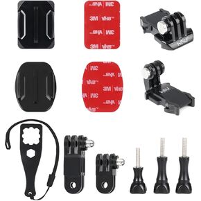 HSU Grab Bag for GoPro, Including Quick Release Buckle Mount, J-Hook Buckle Mount, 3-Way Pivot Arms, Flat and Curved Adhesive Mounts, Thumbscrews and Wrench