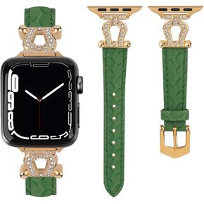 Leather Bands Compatible with Apple Watch Band Women 38mm 40mm 41mm 42mm 44mm 45mm 49mm(Ultra),U-shape metal buckle with Bling Diamond for iWatch Bracelet series 8 7 6 5 4 3 2 1 SE