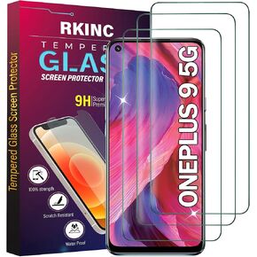 RKINC Screen Protector [3-Pack] for OnePlus 9 / OnePlus 9 5G, Tempered Glass Film Screen Protector, 0.33mm [LifetimeWarranty][Bubble-Free][Anti-Scratch][Anti-Shatter]