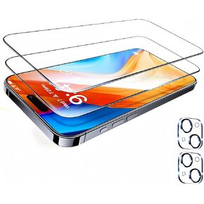 【2+2 2 Pack for iPhone 15 Plus Screen Protector and 2 Pack Camera Lens Protector,Tempered Glass,Anti-Scratch Case Friendly