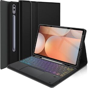 Touchpad Keyboard Case for Samsung Galaxy Tab S10 Plus 2024/ S9 Plus/ S9 FE Plus 5G 12.4 Inch 2023, LDSOYIA Rainbow Backlit Wireless Trackpad Keyboard PU Cover Case for 12.4" Tab S10+/S9+/S9 FE+