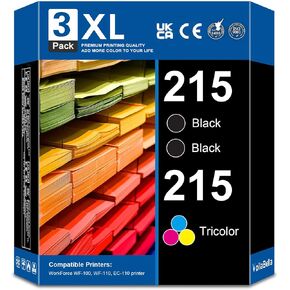 T215 215 Ink Cartridge Replacement for WF-100 WF-110 EC-C110 Printer (2 Black,1 Tricolor, 3-Pack)