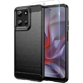 for Moto G 2025 Case: with Screen Protector Shock-Absorption Flexible TPU Rubber Protective Cover for Moto G Play 2025 Case(Black)