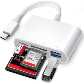 قارئ بطاقة USB C SD ، 4 في 1 USB-C إلى محول بطاقة الذاكرة SD مع منفذ CompactFlash/CF/SD/MicroSD و USB 4 متوافق مع iPhone 15