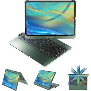 BABG Keyboard Case for iPad 10th Generation& iPad Pro 11 inch (4th/3rd/2nd/1st Gen)& iPad Air 11(M2)/Air 5th/Air 4th Gen, 360°Swivel,7 Use Modes,7 Colors Backlight, Pencil Holder -DK Green