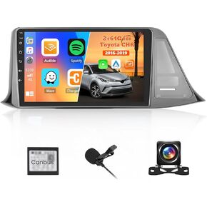 for Toyota CHR 2016-2019【2+64GB Wireless Carplay】 Android 13 Carplay Radio with Android Auto, 9' Touchscreen Stereo WiFi/Bluetooth/GPS/SWC/Mic/Backup Camera