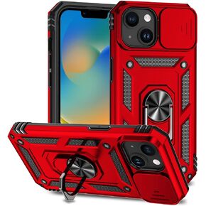 Hitaoyou Compatible with iPhone 15 Case, iPhone 15 Case with Camera Cover & Kickstand Military Grade Shockproof Heavy Duty Protective with Magnetic Car Mount Holder Case for iPhone 15 Red