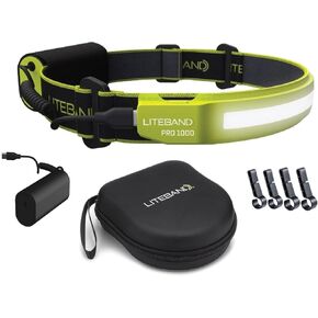 OPTIMAL VENTURES Liteband PRO Series Wide-Beam Adjustable Personal Headlamp, 210° Illumination, Battery-Powered, Fits Hard Hats and Helmets (High Visibility Yellow, 1000 Lumen Bundles)