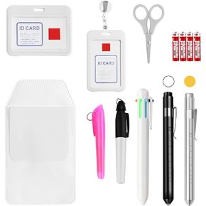 Nurse Badge Reel Accessories Set, Nurse Work Essentials Include Pen Lights, Bandage Scissor, Badge Holder with Retractable Clip, Highlighter Pen, Marker Pen, Ballpoint Pen, Pocket Protector (White)