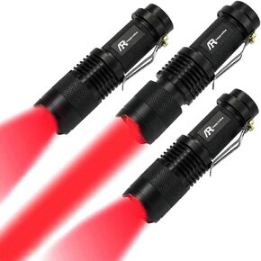 3 Pack Red Light Flashlight, 3 Modes Mini Red LED Flashlight, Zoomable Red Flashlight Torch with Clip for Night Vision, Astronomy, Aviation, Night Observation