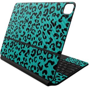 Carbon Fiber Skin Compatible with Apple Magic Keyboard for iPad Air 13-inch (M2) 2024 - Teal Leopard - Premium 3M Vinyl Protective Wrap Decal Cover - Easy to Apply | Crafted in The USA by MightySkins