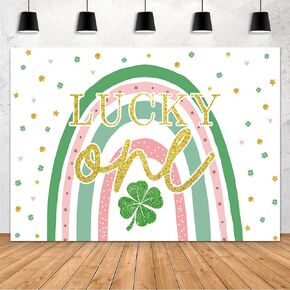 MEHOFOND 7x5ft Lucky One Backdrop St. Patrick's Day 1st Birthday Backdrop Lucky Charm Shamrock 1st Birthday Party Decorations Supplies Green Clover Rainbow Photography Background