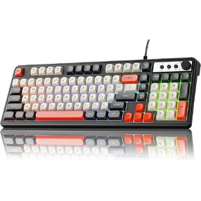 لوحة مفاتيح ألعاب Eweadn G98 ، لوحة مفاتيح دسم سلكية مع قوس قزح RGB ، مقبض الوسائط ، 98 مفتاح لوحة مفاتيح كمبيوتر غشاء تمامًا لـ Mac Xbox PC Gamer - بالأبيض والأسود