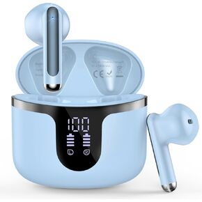 Wireless Earbuds Bluetooth 5.3 Headphones 2025 New 40Hrs Playtime Bluetooth Earbuds Hi-Fi Stereo 4 ENC Mics, Wireless Headphones IPX7 Waterproof Ear Buds LED Display USB-C, Light Blue