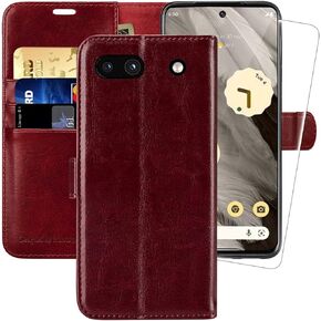 MONASAY Wallet Case Compatible for Google Pixel 7a,[RFID Blocking] Flip Folio Leather Cell Phone Cover with Credit Card Holder, Burgundy